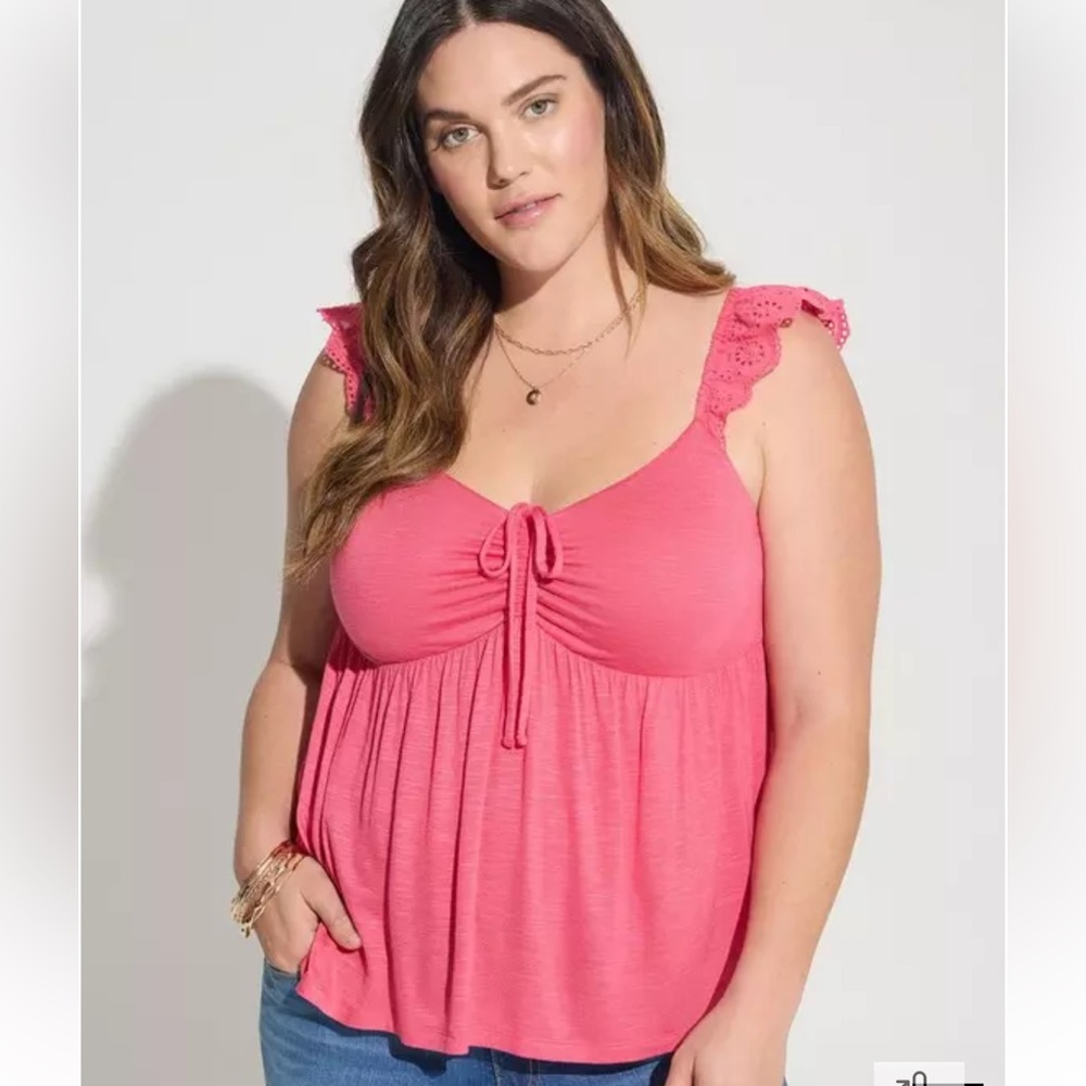 Torrid Slub Sweetheart Ruffle Eyelet Shoulder Tie Detail Tank size large